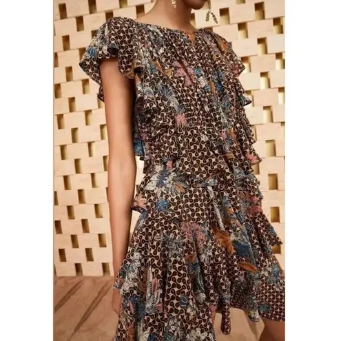 Ulla Johnson Ayla Dress Gerbera Print Ruffle 100% Silk Size 6 Ruffle Mini Dress