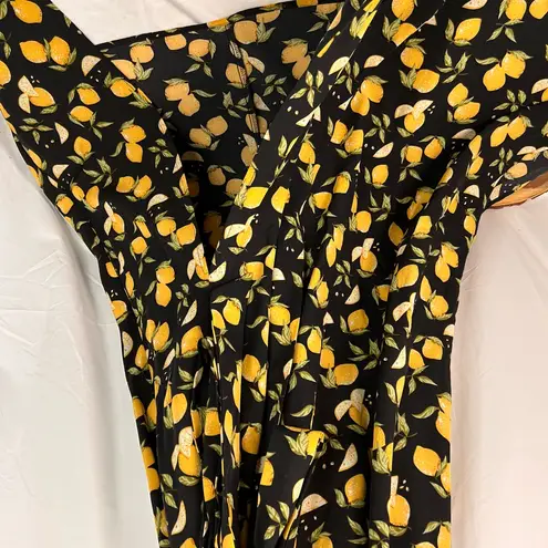BloomChic Citrus Lemons Print Belted Surplice Neck Split Dress Size 18