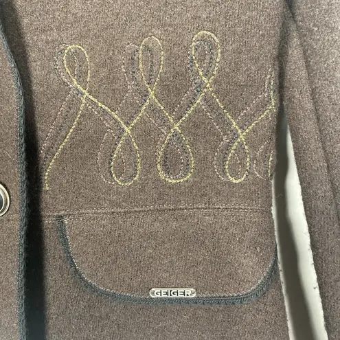 Geiger Boiled Wool Sweater Cardigan Jacket Size 34 Austria Brown Blazer Vintage