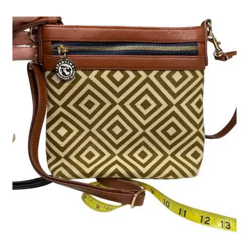Spartina 449 Geometric Green/ Cream Leather and Linen Crossbody Bag with Wallet
