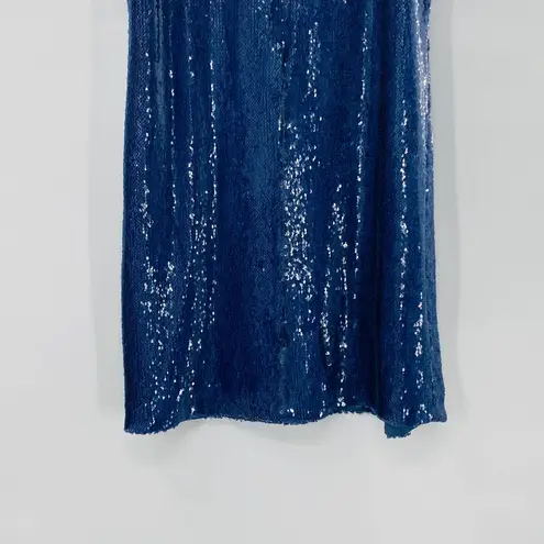 Carmen Marc Valvo  Denim Blue Sequin Sleeveless Shift Dress Size 6 Small