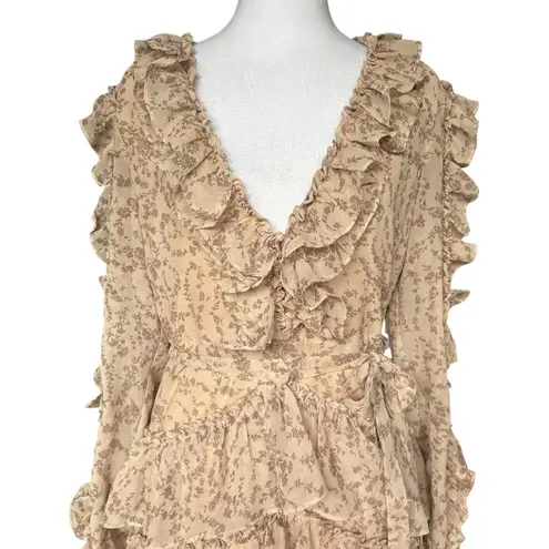 Bardot Alessia Dusty Pink Floral Print Ruffled Long Sleeve Mini Dress Size 6 NEW