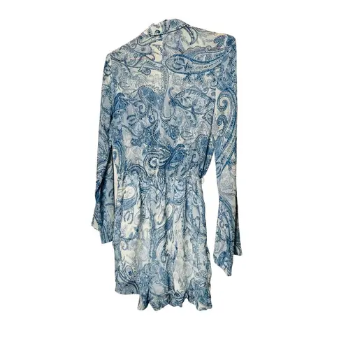 L'Agence L’AGENCE Blue White Floral Print Long Sleeve Cinched Waist Arabella Romper 4