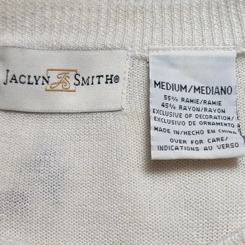 Jaclyn Smith ivory floral knit short sleeve cardigan size medium