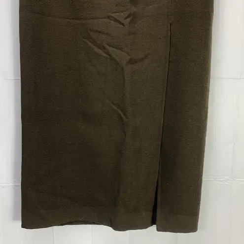 Donna Karan  100 Wool Deep Olive Green Midi Pencil Skirt with Slit Size 6