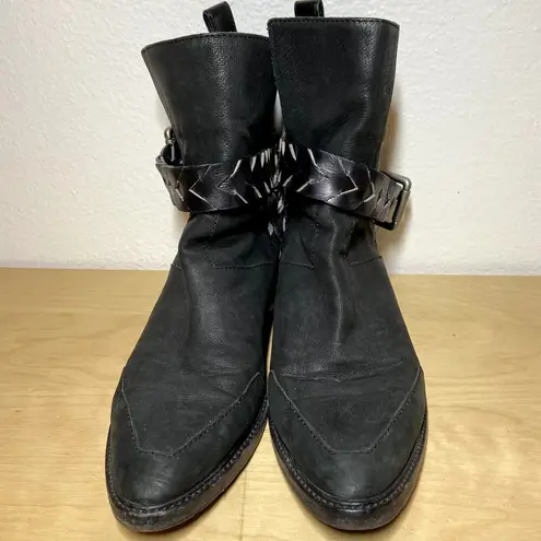 Proenza Schouler Biker Boots Moto Ankle Shaft Braided Block Heel Black 8.5