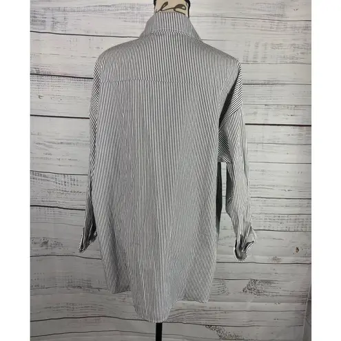 Aisew Button Front Shirt Womens L Pin Striped Long Sleeve Collared NEW Gray Size L