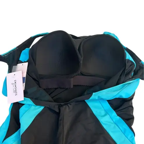 Swimsuits for All Black & Blue One Piece Swimsuit Open Back Plus Size Size 26