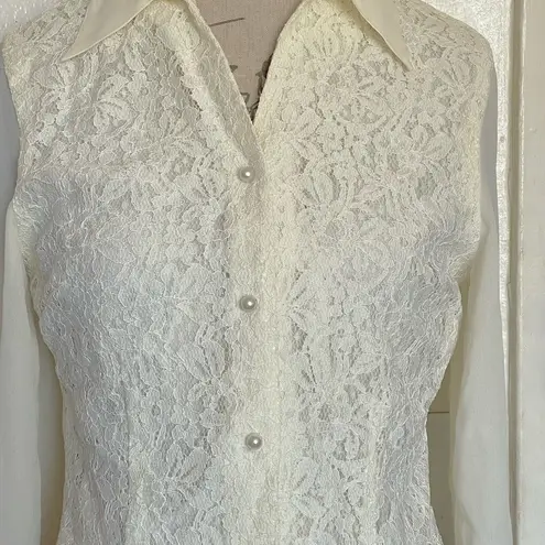 Evan Picone Blouse Sz 12 Petite Floral Collar Lace Romantic Victorian Coquette