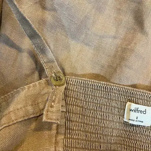 Aritzia Wilfred Sun Ducharme Button Front Dress Women 8 Brown Linen Smocked Back
