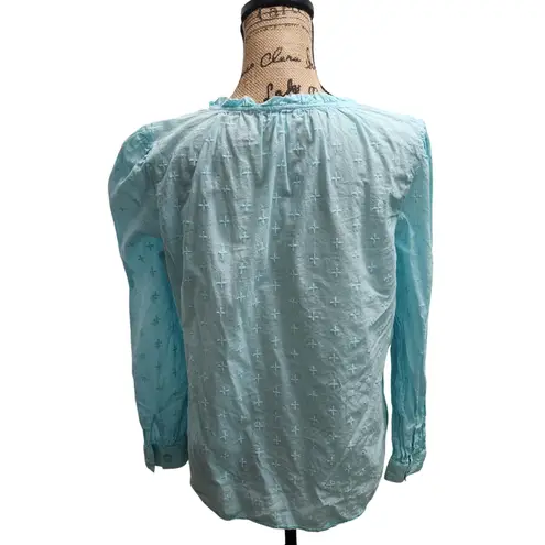 kim rogers Womens Top PL Blue Long Sleeve Button Up Embroidered Blouse