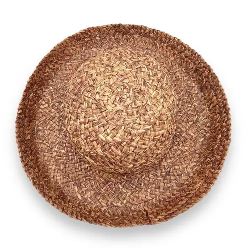 Vintage Bass Woven Braided Raffia Straw Sun Hat Dark Brown Y2K 90s Blossom OS