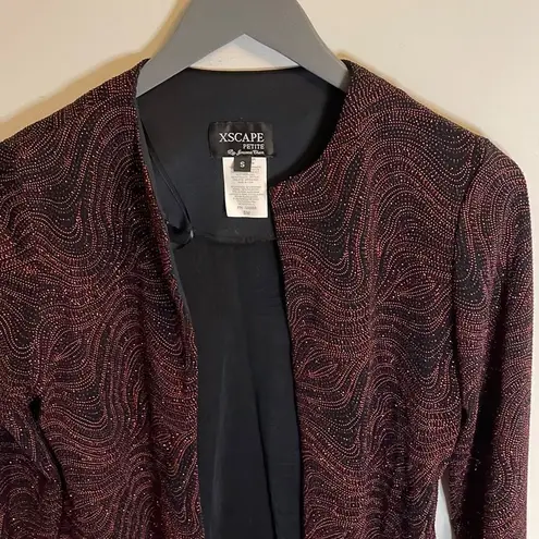 XSCAPE by Joanna Chen. Open Evening Blazer. Size Small Petite. Black/Red Black