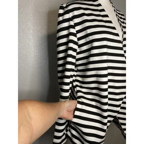 Serra Women’s Blazer L Black White Striped Open Front Pockets NWT New Lagenlook