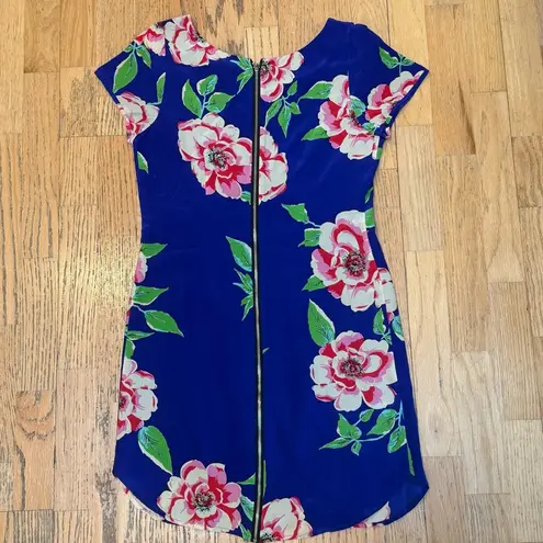 Yumi Kim Elana Blue Floral Silk Dress Mini Short Sleeve 100% SILK size Small