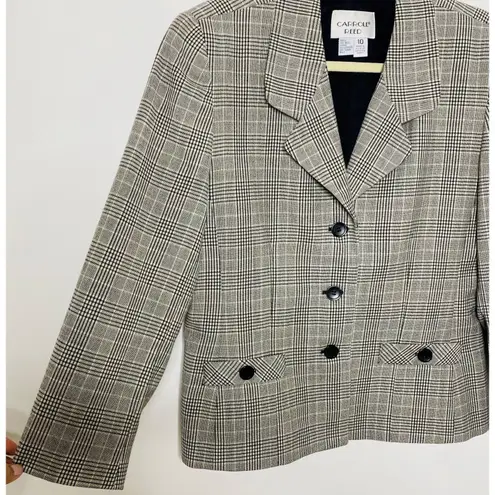 Vintage Carroll Reed Wool Blazer Gray Plaid Preppy Academia Clueless Style Sz 10 White