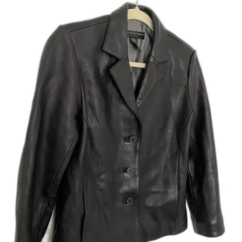 Geoffrey Beene VTG Y2K Sport Women’s Black Leather Button Up Pockets Jacket Sz S - Image 3