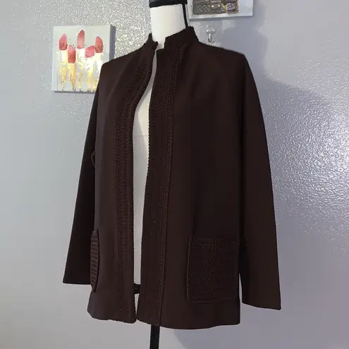Hedy Knits vintage brown knit open blazer jacket Size L