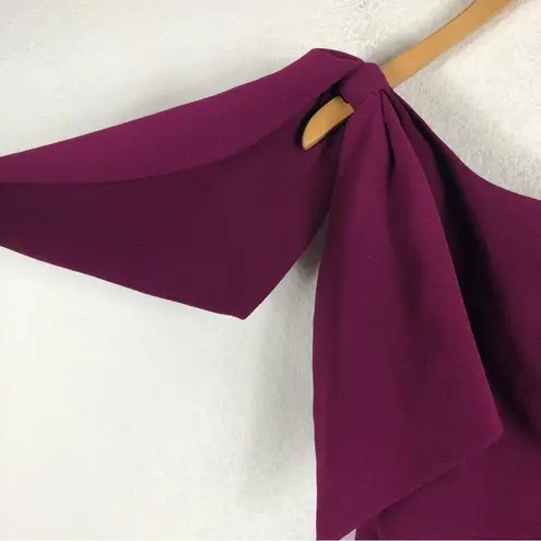 Dress the Population Tiffany Magenta One Shoulder Bow Crepe Midi Dress Small