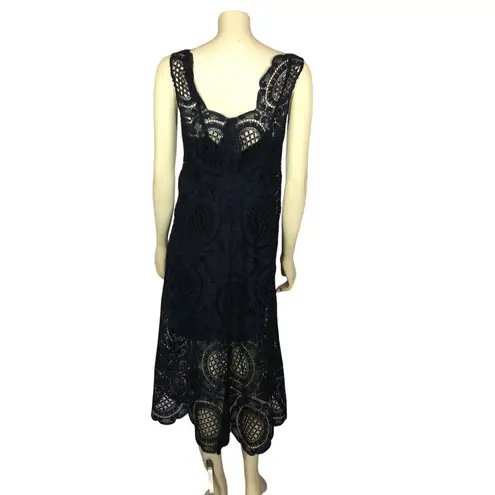 Tracy Reese Navy Surplice sleevless scalloped Lace Embroidered Dress size 4
