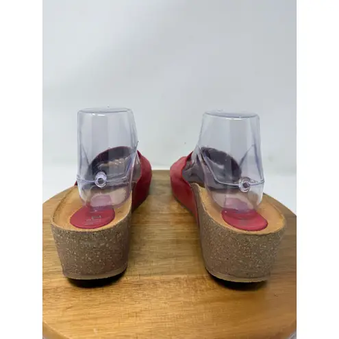 Miz Mooz Red Leather Wedge Platform Sandals Women's Size 40 Slip On US 9