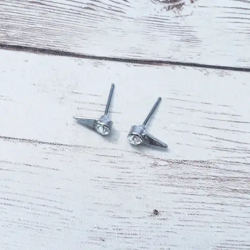 Silver Tone & Clear Gem Stud Earrings For Pierced Ears