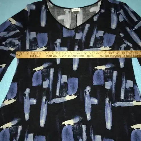 Avenue v-neck long sleeve blouse handkerchief bottom periwinkle black size 14