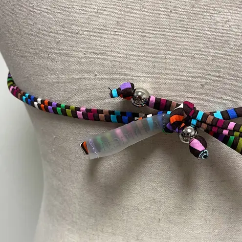 Vitamin A Reversible Floral Stripe Triangle Bikini Top Halter NWT XS Brown