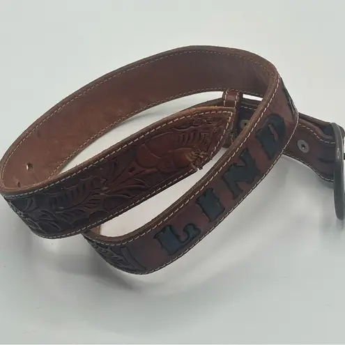 Linda Etched Western Belt Personalized Rawhide Leather Belt Brown