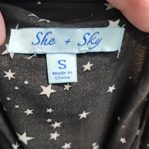 She Sky Top Womens Size Small Black Camisole Star Spaghetti Straps Celestial