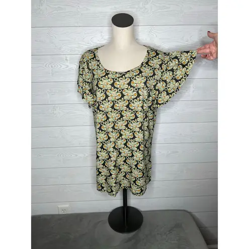 Kate Quinn floral snake retro flutter tunic top Women's size XXL Green