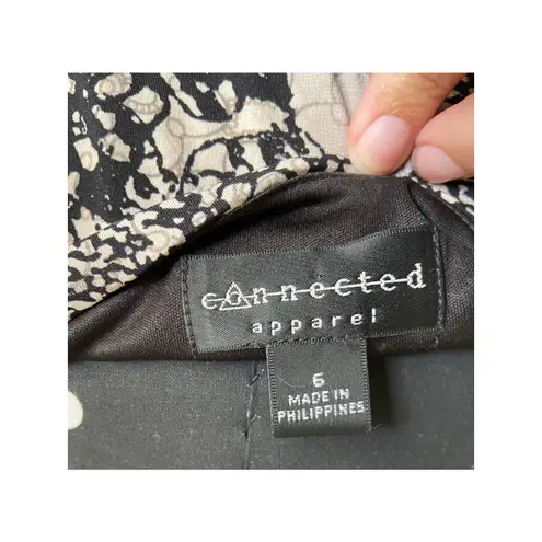 Connected Apparel Womens Dress Size 6 Faux Wrap Style Mandala Print Black Tan
