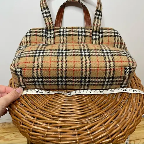 Burberry  Wool Vintage Nova Check Signature Plaid Tote Shoulder Bag Purse Tan