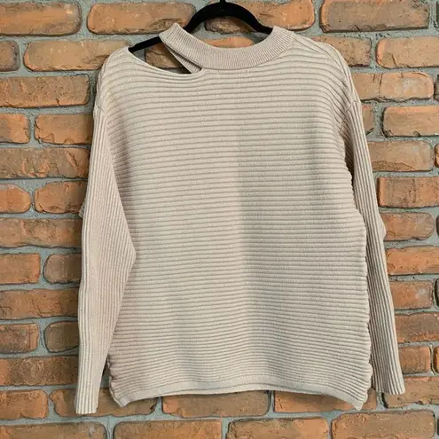 Kirundo Cut Out Sweater Womens Large Beige Ribbed Knit Pullover Long Sleeve Top Tan