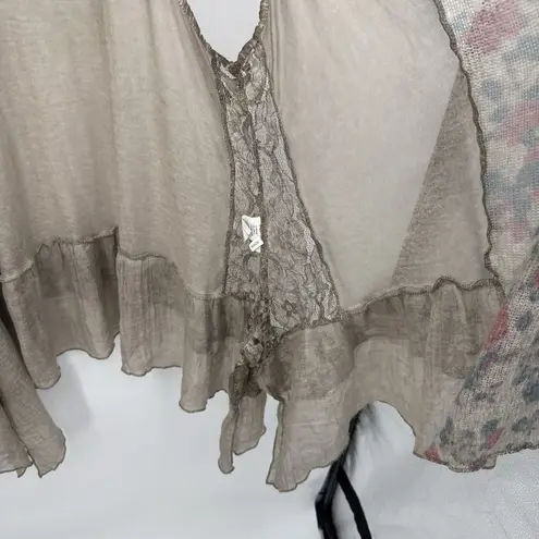 Fantazia Multicolor Sleeveless Boho Lace Vest Asymmetrical Size XL Long Tan