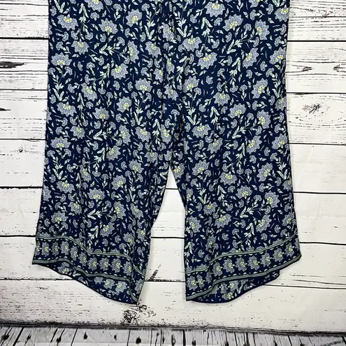 Max Studio  NWT Size 1X Blue Floral Print Pull-On Wide Leg Crop Pants w/ Pockets
