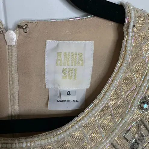 Anna Sui Lace Cocktail Dress Embellished Neckline Pearl Rhinestone Detail Size 4