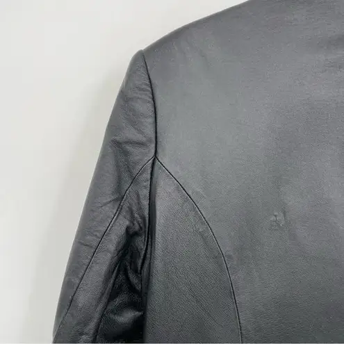 Newport News Black Leather Coat Longline Laser Cut Size Large