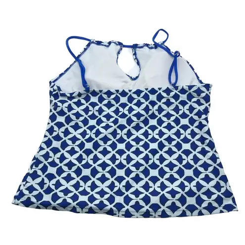 Geometric Print Tankini Top Adjustable Straps Keyhole Front Removable Cups L Blue Size L
