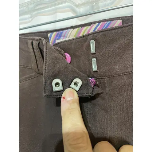 Ladies Brown Riding Breeches With Suede Knee Patches & Pink Logo Detail