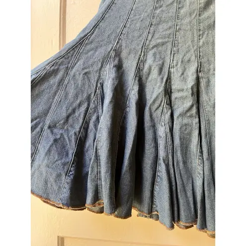 Vtg Y2K Fluted Denim Aline Skirt Med Coachella Rodeo Cowgirl Western Boho indie Blue