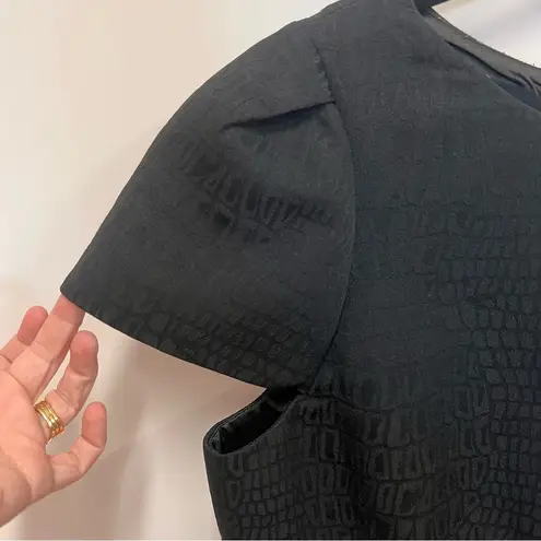 Tahari cap sleeve textured black dress with back slit size 14