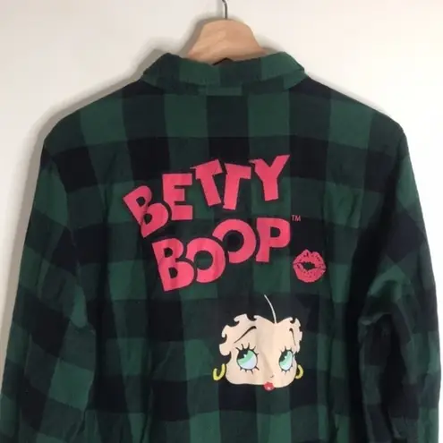 Betty Boop  green flannel button down long sleeve shirt size XL