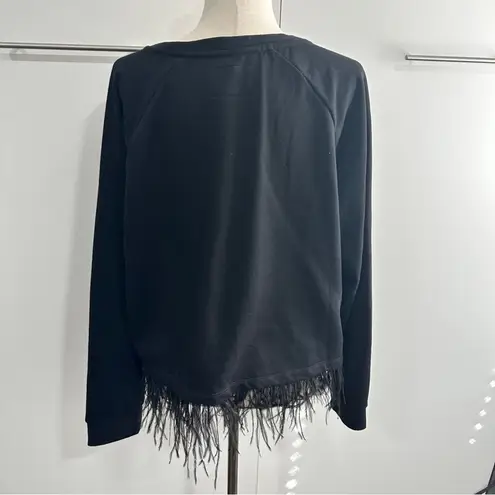 Evy's Tree Size 1X Black Feather Fringe Round Neck Pullover Sweater Cozy Chic