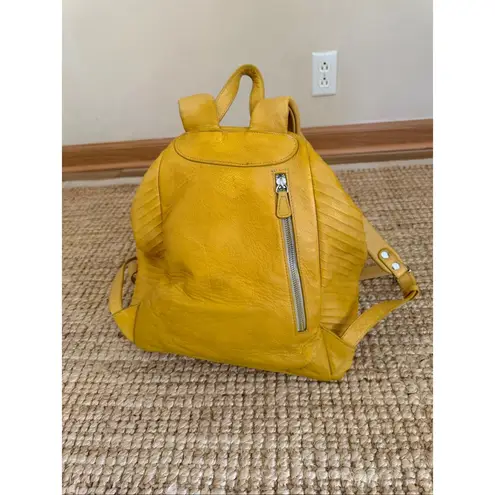 Opelle Mustard Yellow Genuine Leather Backpack Sling Bag Women Zip Closure