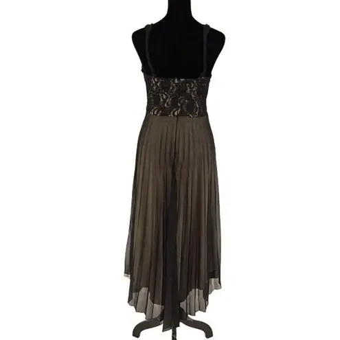 Vintage Roulette Lace Accordion Pleated Semi Sheer Lined Dress Black Size Medium
