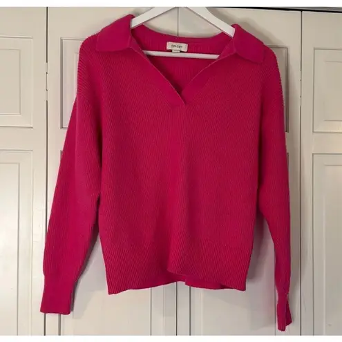 On 34th pink ribbed collared vneck sweater small Pink