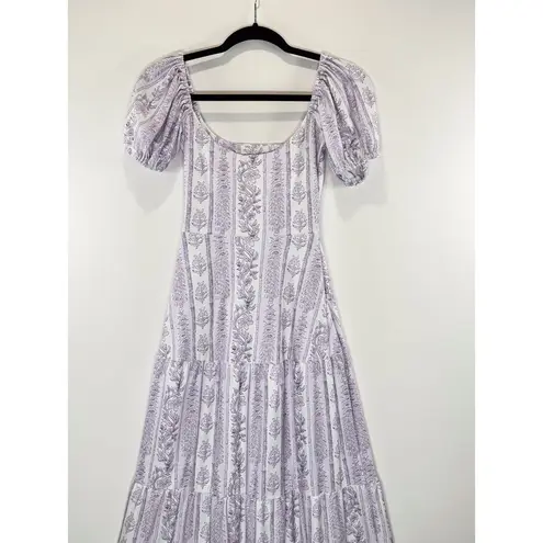 Smith & Quinn Womens Dress Purple Maxi Floral Puff Sleeve Tiered A Line Boho XS
