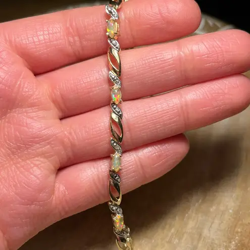 Macy's Opal & Genuine Diamond 18KT Gold Over Sterling Silver Bracelet