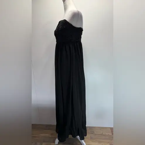 YA Los Angeles Black Strapless Maxi Dress Ruffled Bust Lined Sheer Skirt by S-M